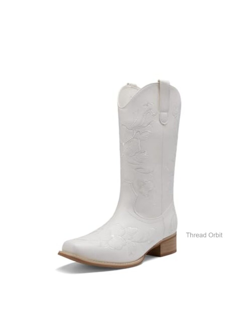 Faux Leather Mid-Calf Cowboy Boots Embroidered Western